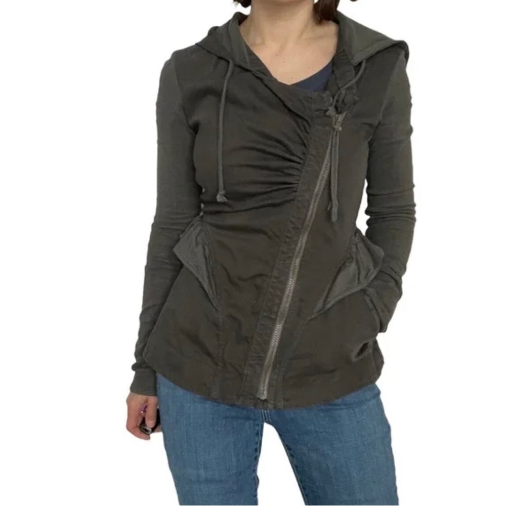 Prairie Underground Zip Front Hoodie Jacket Asymmetrical Ruffle Size XS Graphite